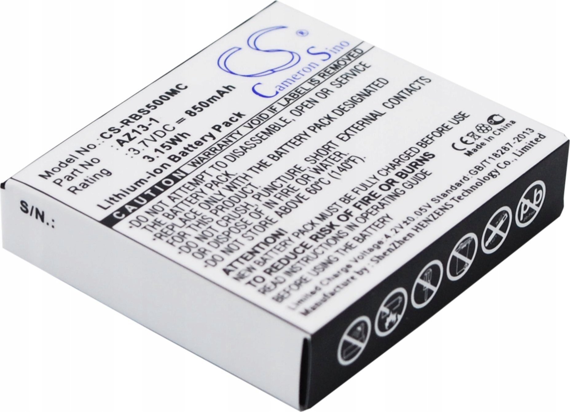 Cameron Sino Battery Battery Az13-1 To Xiaomi Yi Xiaoyi / Cs-rbs500mc