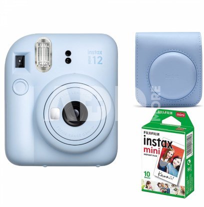 Momentinis fotoaparatas instax mini 12 PASTEL BLUE+instax mini glossy (10pl)+originalus dėklas
