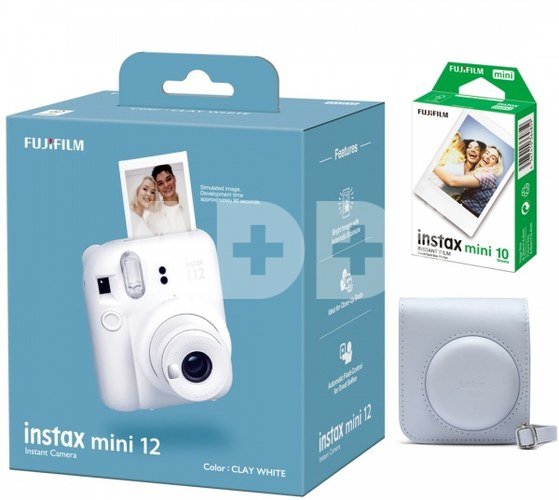 Fujifilm Instax mini 12 camera Clay White + Instax Mini Glossy (10pl) + dėklas