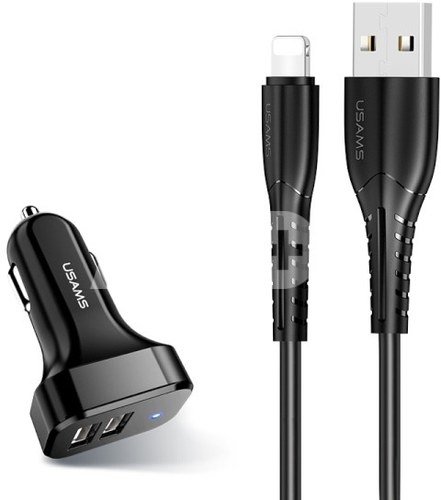 USAMS car charger 2xUSB c13 2.1A lightning black NTU35LC13TZ