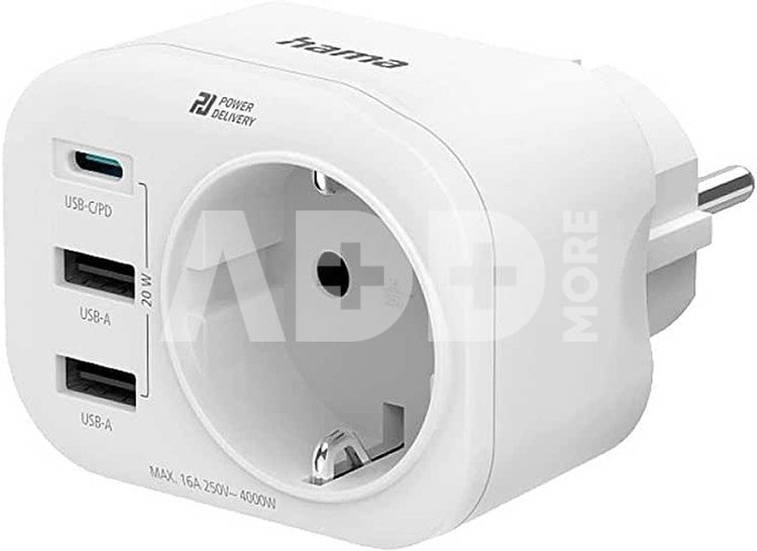 Hama Multiple Wall Socket USB-C PD,2xUSB-A, 4fold 223342