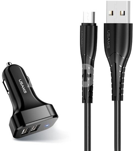 USAMS Car charger 2xUSB C13 2.1A microUSB black NTU35MC13TZ