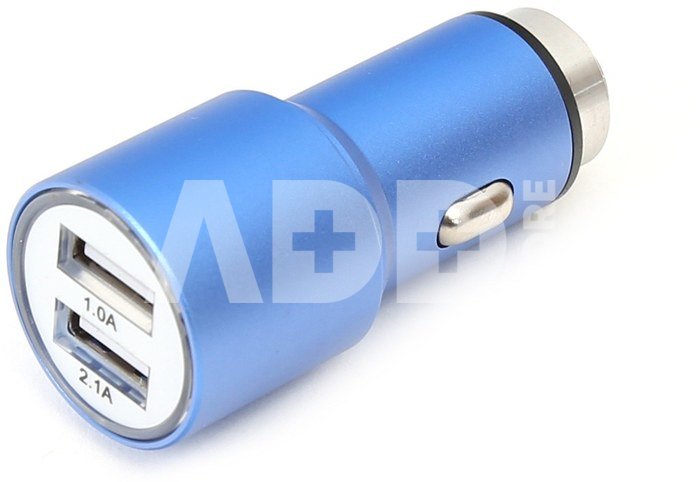 Omega car charger 2xUSB 2100mA Metal, blue (43343)