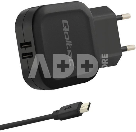 Qoltec Network Charger 17W | 5V | 3.4A | 2xUSB + Micro USB cable