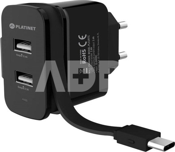 Platinet charger 2xUSB 3,4A + USB-C cable (44654)