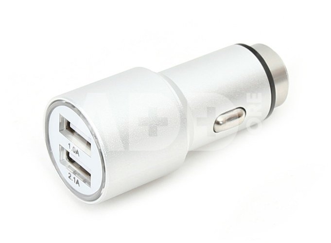 Omega car charger 2xUSB 2100mA Metal, silver (43344)