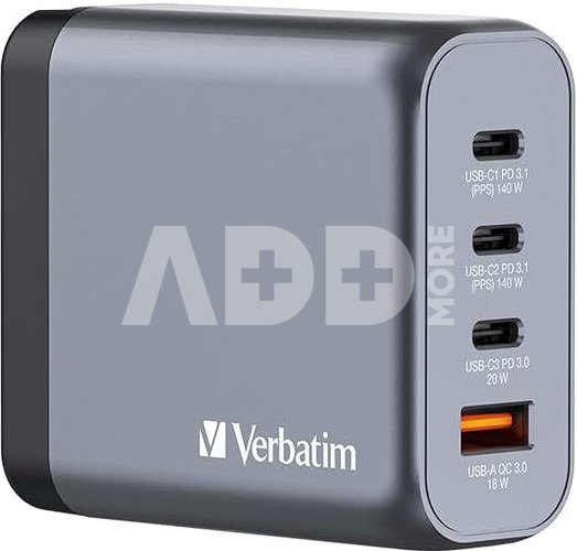 Verbatim GNC-140 GaN Charg. 140W 3xUSB-C PD, 1xUSB-A QC 3.0 32203