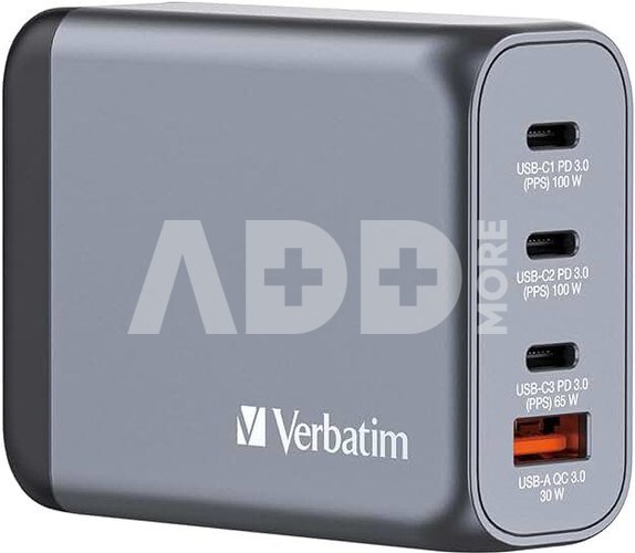 Verbatim GNC-100 GaN Charg. 100W 3xUSB-C PD, 1xUSB-A QC 3.0 32202