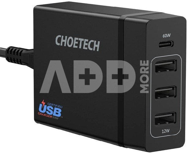 CHOETECH CHOETECH PD72-1C3U BLAC K wall charger 4xUSB 72