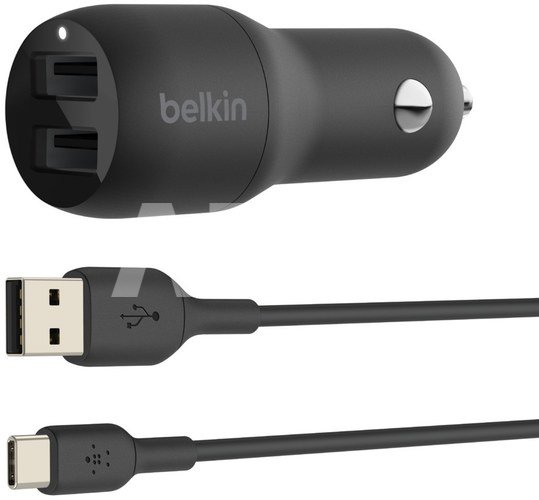 Belkin USB-A Car Charger 24W 1m USB-C Cable sw. CCE001bt1MBK