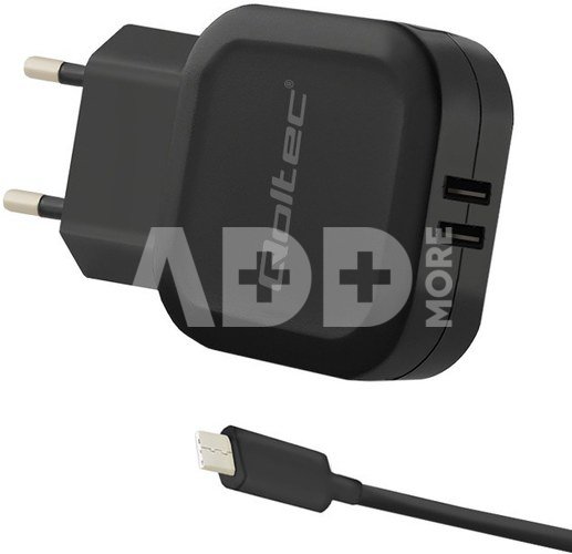 Qoltec Network Charger 17W | 5V | 3.4A | 2xUSB + Cable USB typC
