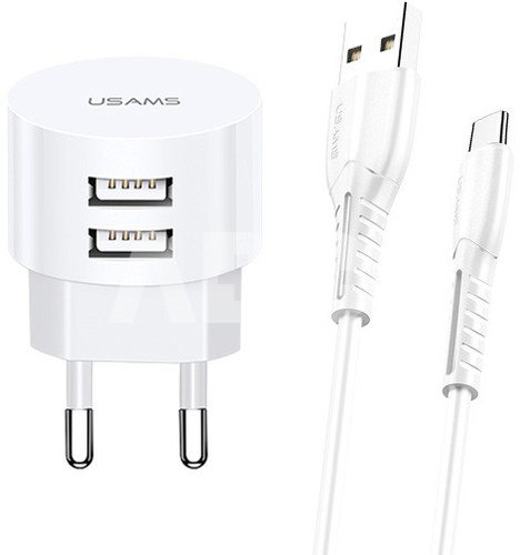 USAMS Charger t20 2XUSB 2,1A USB-C Kable Round