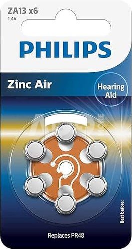 1x6 Philips Zinc-Air PR48 / 13 Hörgeräte Batterie