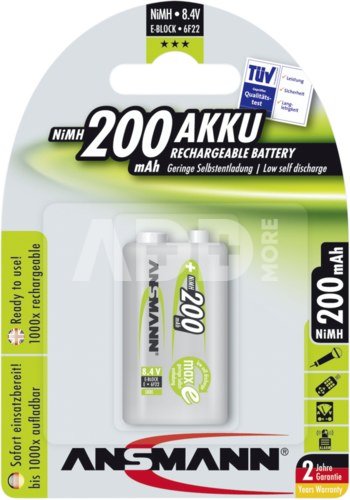 Ansmann maxE NiMH rech.bat. 9V block 200 mAh german