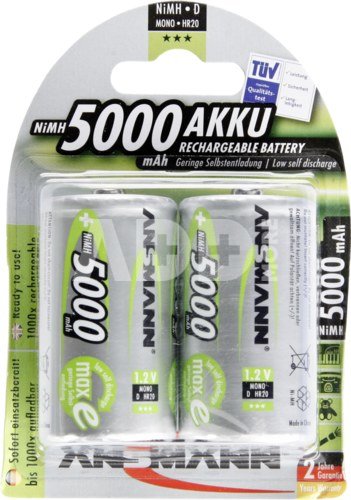 1x2 Ansmann maxE NiMH rech.bat. Mono D 5000 mAh
