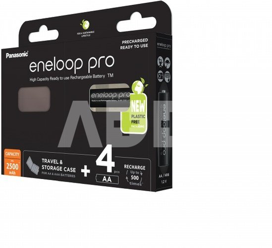 Įkraunamos baterijos Panasonic ENELOOP Pro BK-3HCDEC4BE , 2500 mAh, 500 (4xAA) dėžutėje