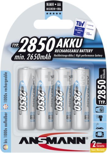 1x4 Ansmann NiMH įkraunami akumuliatoriai 2850 Mignon AA 2650 mAh