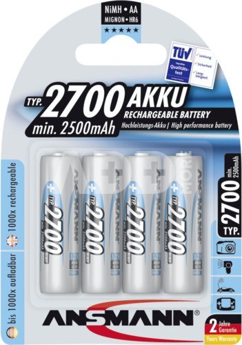 1x4 Ansmann įkraunami akumuliatoriai 2700 Mignon AA 2500 mAh