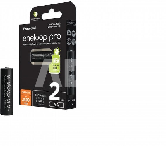 Įkraunamos baterijos Panasonic ENELOOP Pro BK-3HCDE/2BE, 2500 mAh, 500 (2xAA)