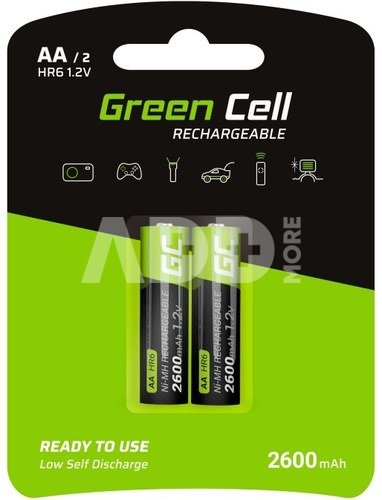 Green Cell Rechargeable Batteries 2x AA HR6 2600mAh