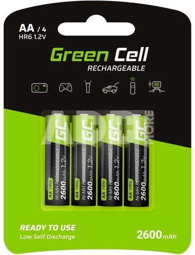 Green Cell Rechargeable Batteries 4x AA R6 2600mAh