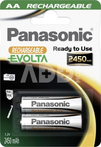 1x2 Panasonic Akku NiMH Mignon AA 2450 mAh Rechargeable Evolta