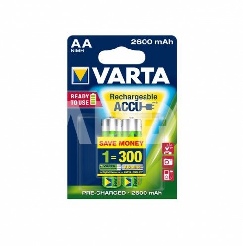 1x2 Varta Rechargeable Accu AA NiMH 2600 mAh Mignon