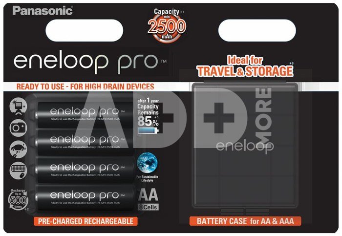 Įkraunamos baterijos Panasonic ENELOOP Pro BK-3HCDEC4BE , 2450 mAh, 500 (4xAA) dėžutėje