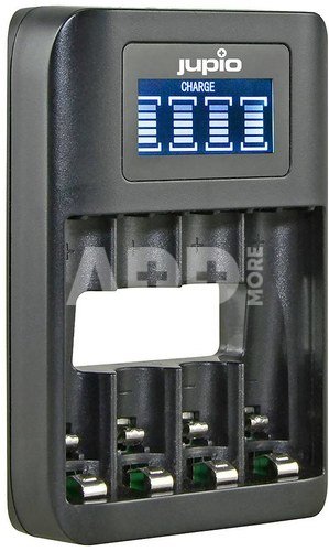 Jupio USB ātrais lādētājs 4xAA/AAA baterijām ar LCD displeju