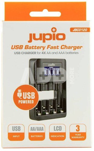 Jupio USB ultra ātrais lādētājs 4xAA/AAA baterijām ar LCD displeju