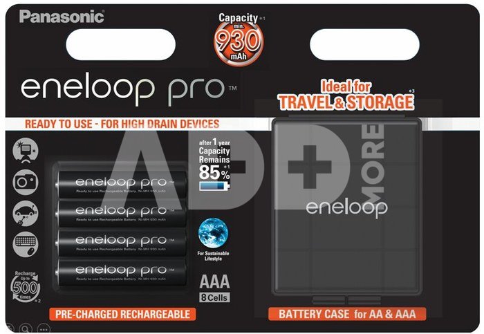 Įkraunamos baterijos Panasonic ENELOOP Pro BK-4HCDEC4BE, 900 mAh, 500 (4xAAA) dėžutėje
