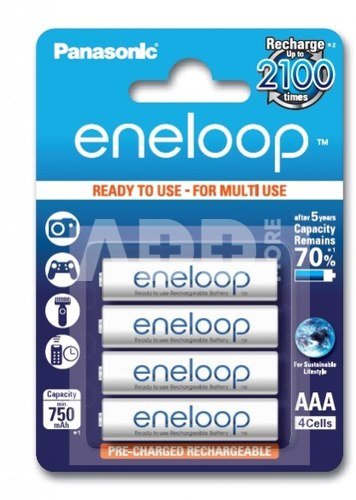 Įkraunamos baterijos Panasonic ENELOOP BK-4MCCE/4BE, 750 mAh, 2100 (4xAAA) [C]