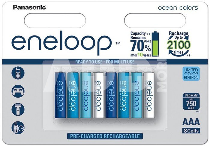 1x8 Panasonic Eneloop Micro AAA 750 mAh Ocean Colors
