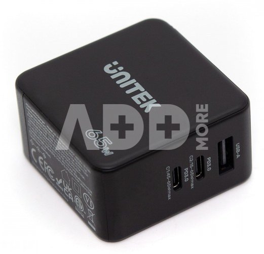 Unitek Wall Charger Travel GAN 2x USB-C 1x USB-A 65w