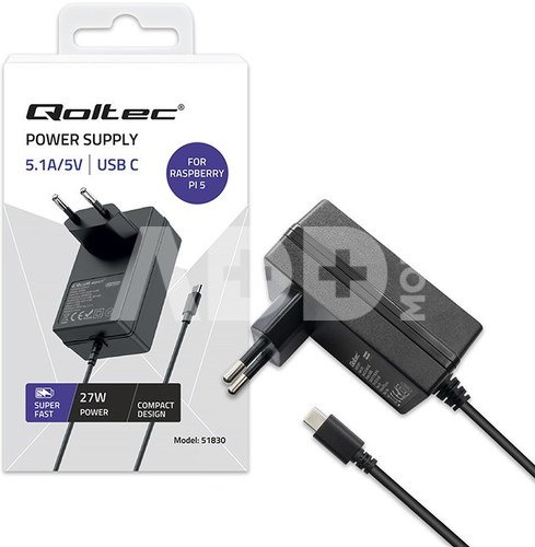 Qoltec Super FAST PD charger for Raspberry PI 5 USB