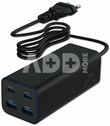 Gembird Universal charger 100W GaN 2xUSB-A 2xUSB-C fast charger black