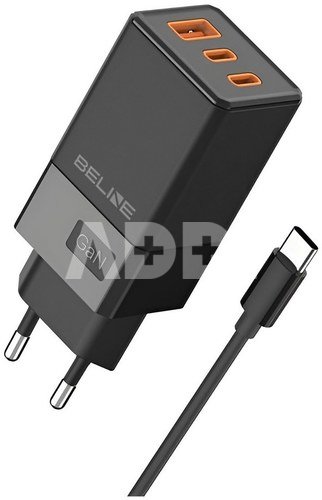 Beline Charger 65W GaN 2xUSB-C +USB-A + USB-C Cable bl