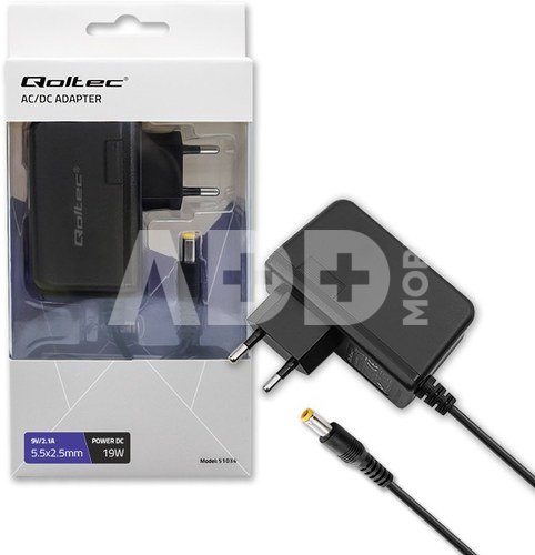 Qoltec Plug in power supply 19W 9V, 2.1A, 5.5x2.5