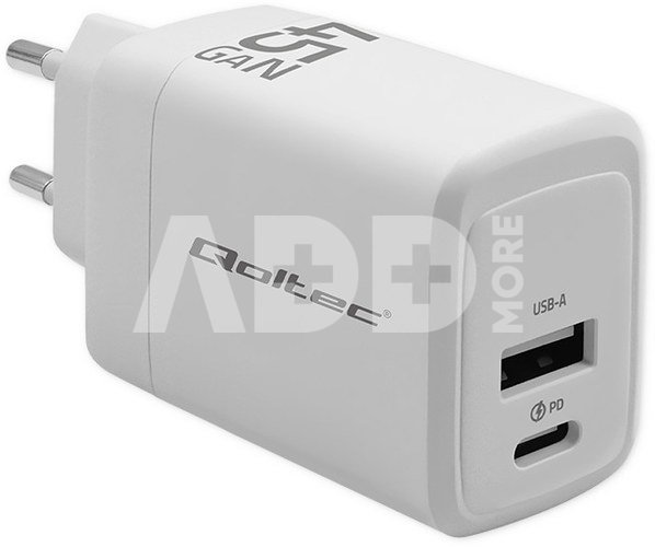 Qoltec GaN 45W charger 5V 20V 1.5A 3A,1xUSB C PD,1xUS