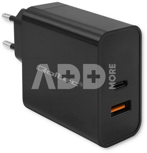 Qoltec Super Quick PD charger 1xUSB C, 1xUSB, 65W