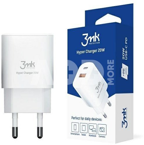 3MK Charger 20W 1xUSB-C +USB-A PD QC White