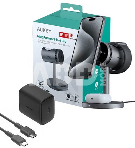 AUKEY Cooling 3in1 Wireless Charger LC-MC311A 15W Qi2 MagSafe + 30W PD Power Adapter