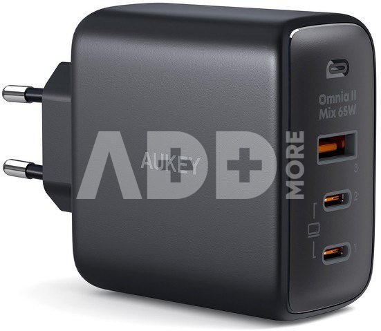 AUKEY AUKEY PA-B6T Black Omni a II GaN Wall Charger 3xUSB (2xUSB C+ 1xUSB A) 65W QC PD