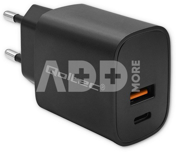 Qoltec GaN POWER PRO charger 1xUSB C, 1xUSB, 30W