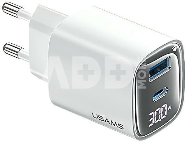 USAMS Charging 30W GaN LED USB+USB-C CC229 white