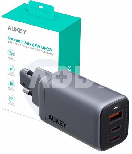 AUKEY PA-B6U OmniaMix II GaN 3xUSB (2xUSB C + 1xUSB A) 67W QC PD AFC SCP PPS UFCS