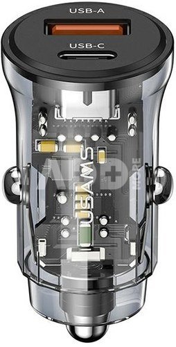 USAMS Car charger 30W 1xUSB+1 1xUSB-C Fast charge