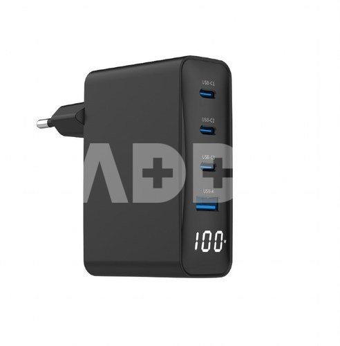 Gembird Universal charger 100W GaN 1xUSB-A 3xUSB-C fast charger LCD black