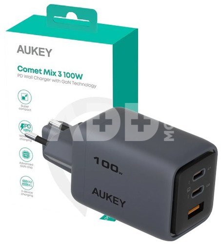 AUKEY Comet Mix 3 Wall Charger PA-C5 3xUSB (2xUSB-C i 1xUSB-A) 100W 5A QC5.0 PD3.0 AFC PPS FCP SCP