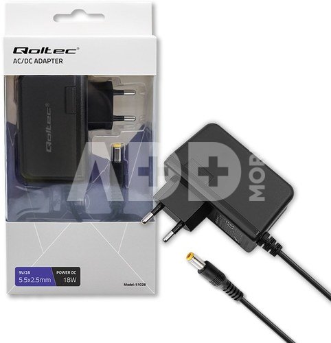 Qoltec Plug in power supply 18W 9V, 2A, 5.5x2.5